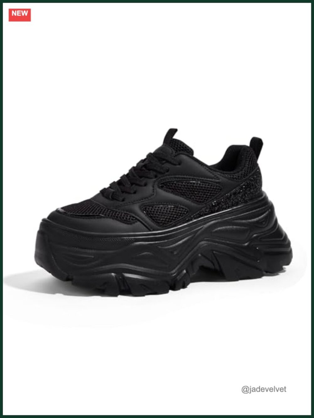 Chunky Rhinestone Sneakers, PU & Mesh, Lightweight Cushioned Lace-up Shoes